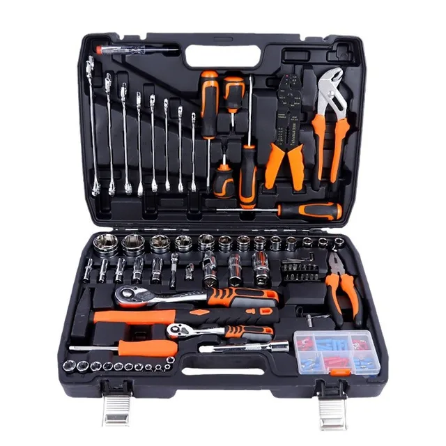 Comprehensive 114-Piece Auto Repair Telecom Household Tool Set 99+15PC CRV Wrench Pliers Socket Hammer Ratchet for E-commerce