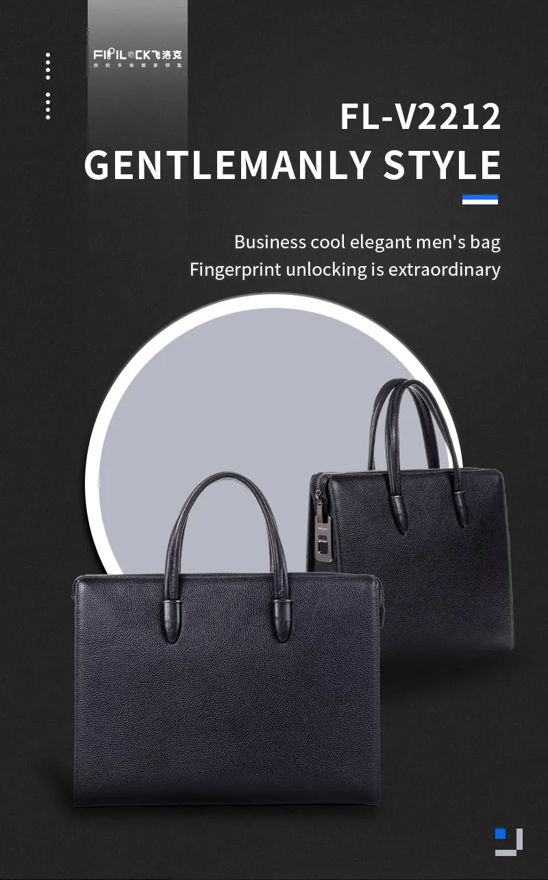 Fingerprint Lock Lawyer Anti Theft Briefcase Laptop Business Bag Cow
