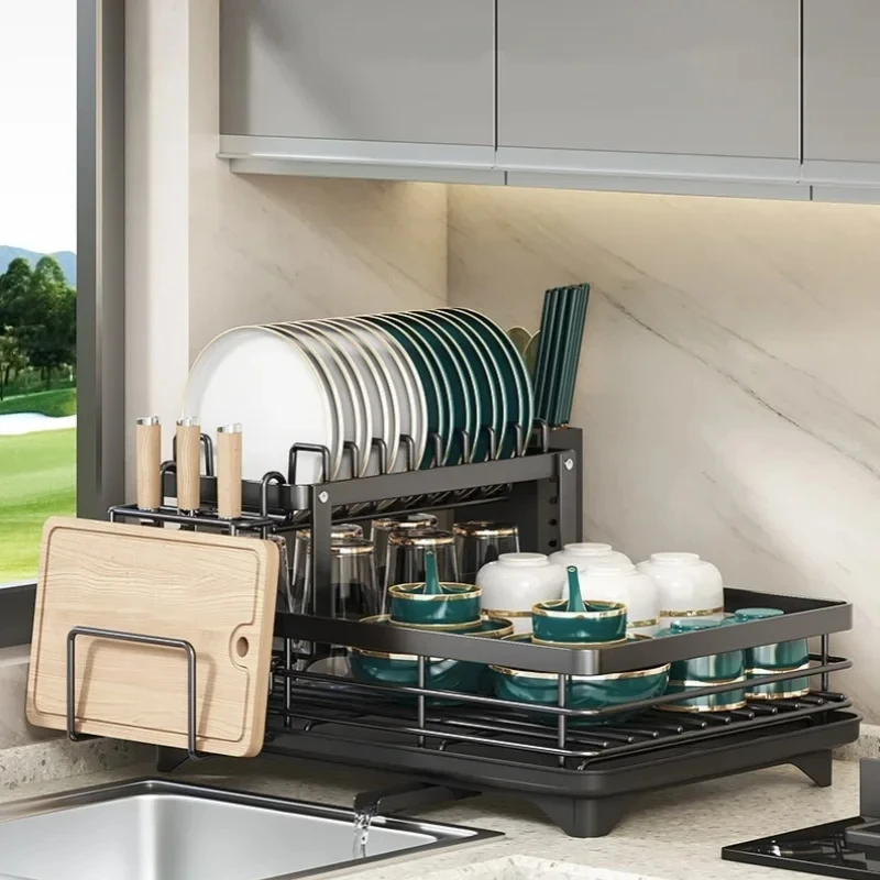 Langbo Adjustable Dish Drying Rack - Efficient Kitchen Organizer