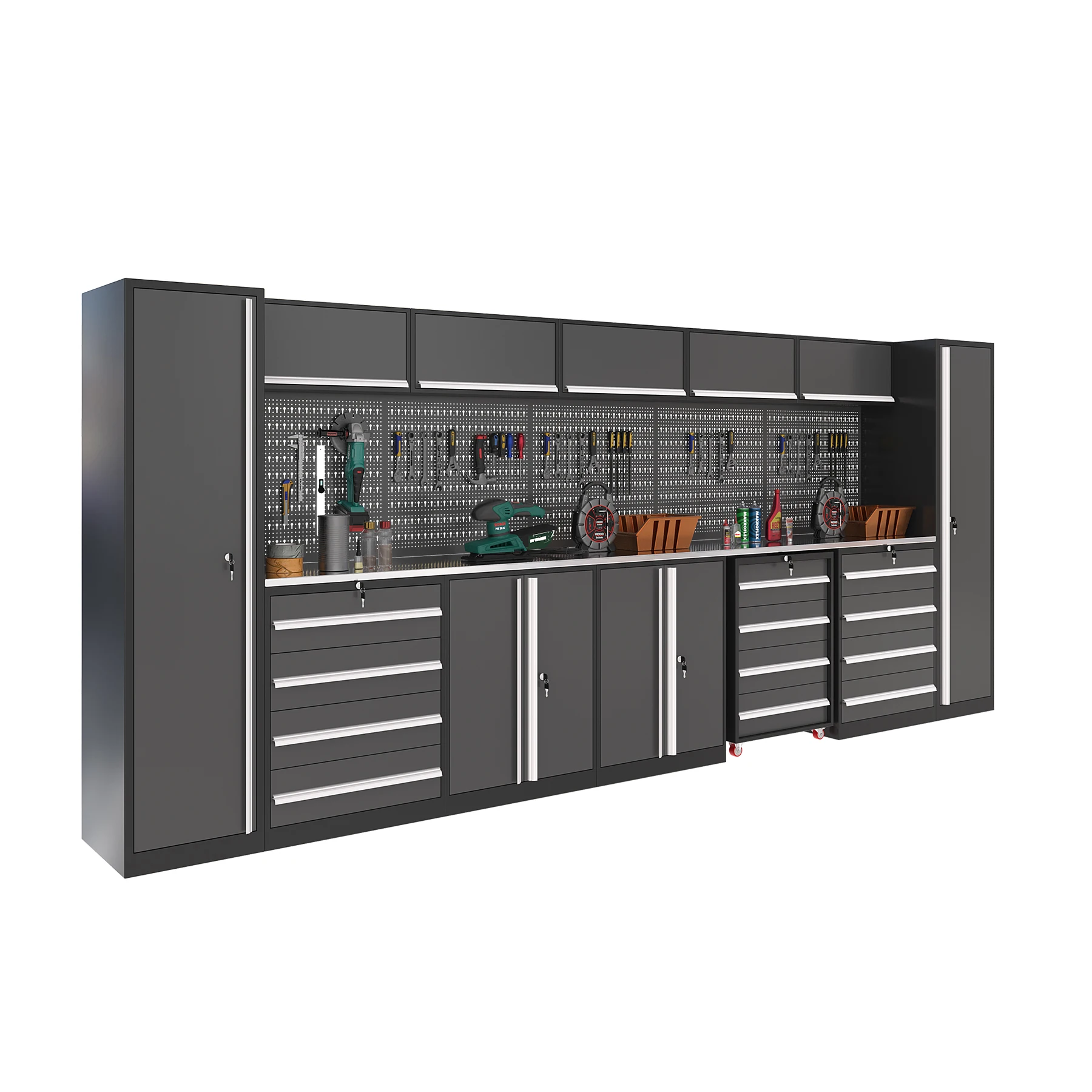 JZD Garage Cabinet with Tools Storage  Tool Cart Tool Trolley Workshop Metal Cabinet L Shape