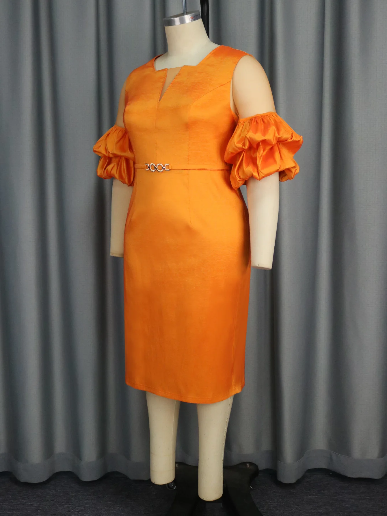 open lace back dress Plus Size Open Back Orange Satin Dress main image 0