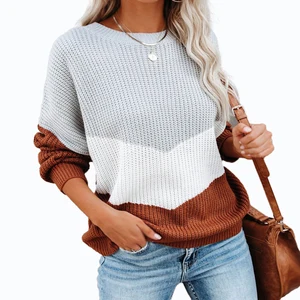 2023 New Fashion Winter Crew Neck Long Sleeve Oversize Casual Women Wool/Cashmere Knitted Pullover Sweater Breathable Front Logo