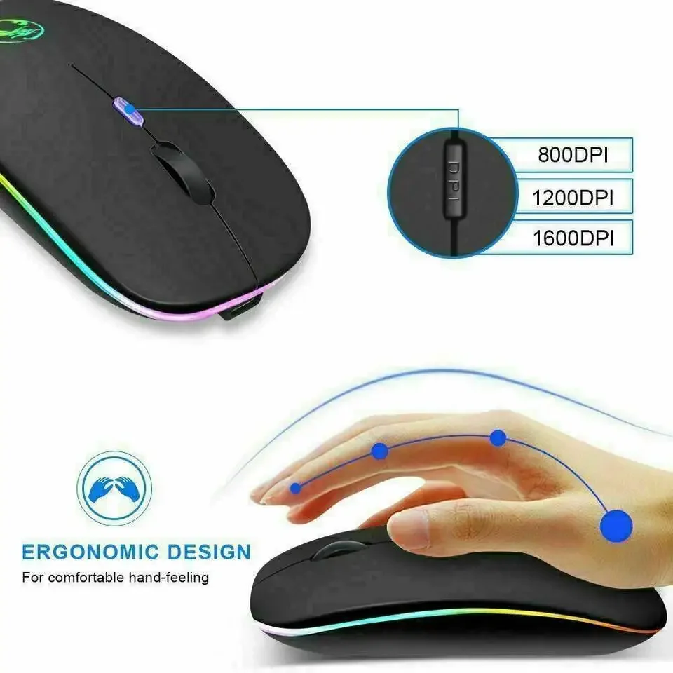 Custom 2.4GHz bluetooth 5.0 Dual Mode Wireless Mouse Silent LED RGB Backlight Rechargeable Gaming Wireless Mouse for Laptop ipad