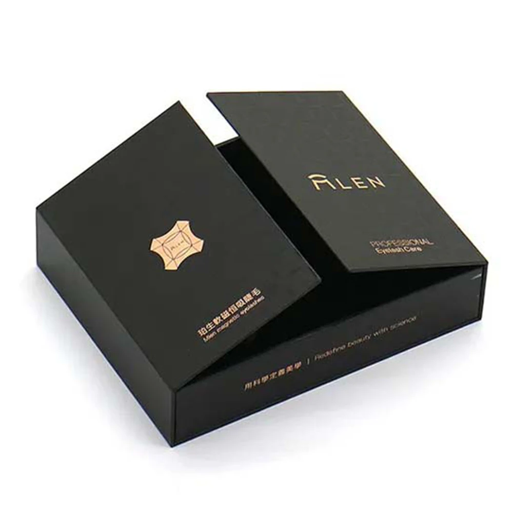 Custom Logo Luxury Black Gate Fold Rigid Cardboard Perfume Packaging Magnetic Gift Box