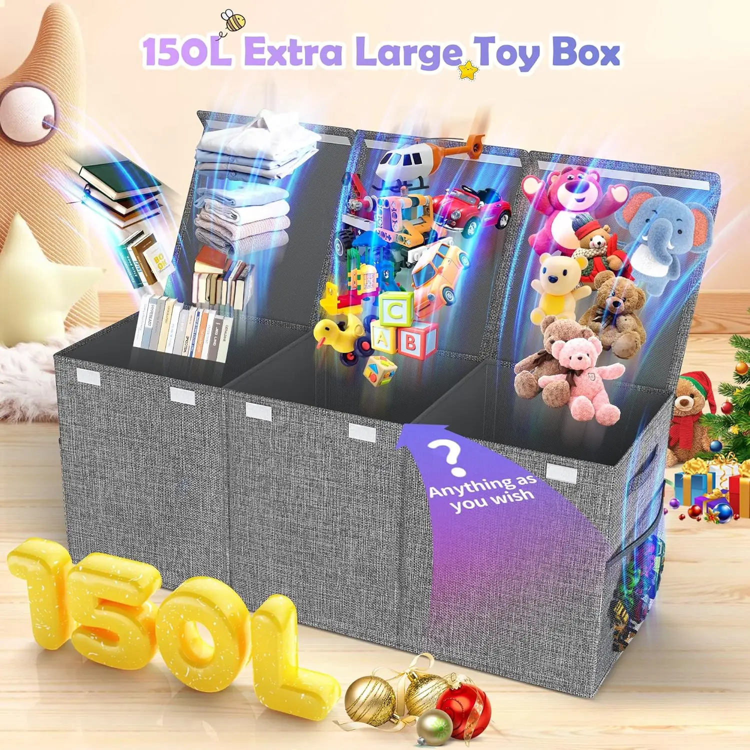 Extra Large Toy Box Collapsible Sturdy Kids Toy Chest Toy Storage ...