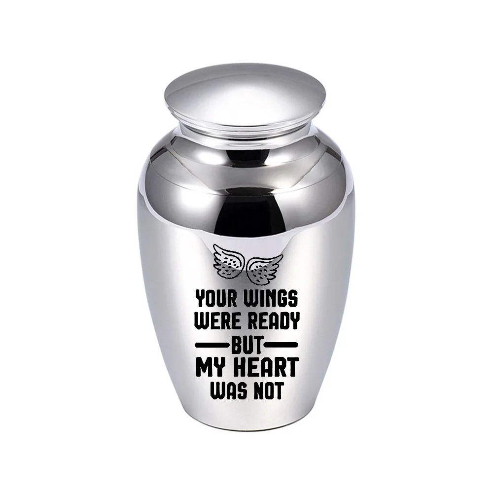 Cremation Jewelry for Pets Ashes Stainless Steel Mini Urn Jar Funeral Container with Wings Print Memorial Gift for Men Women
