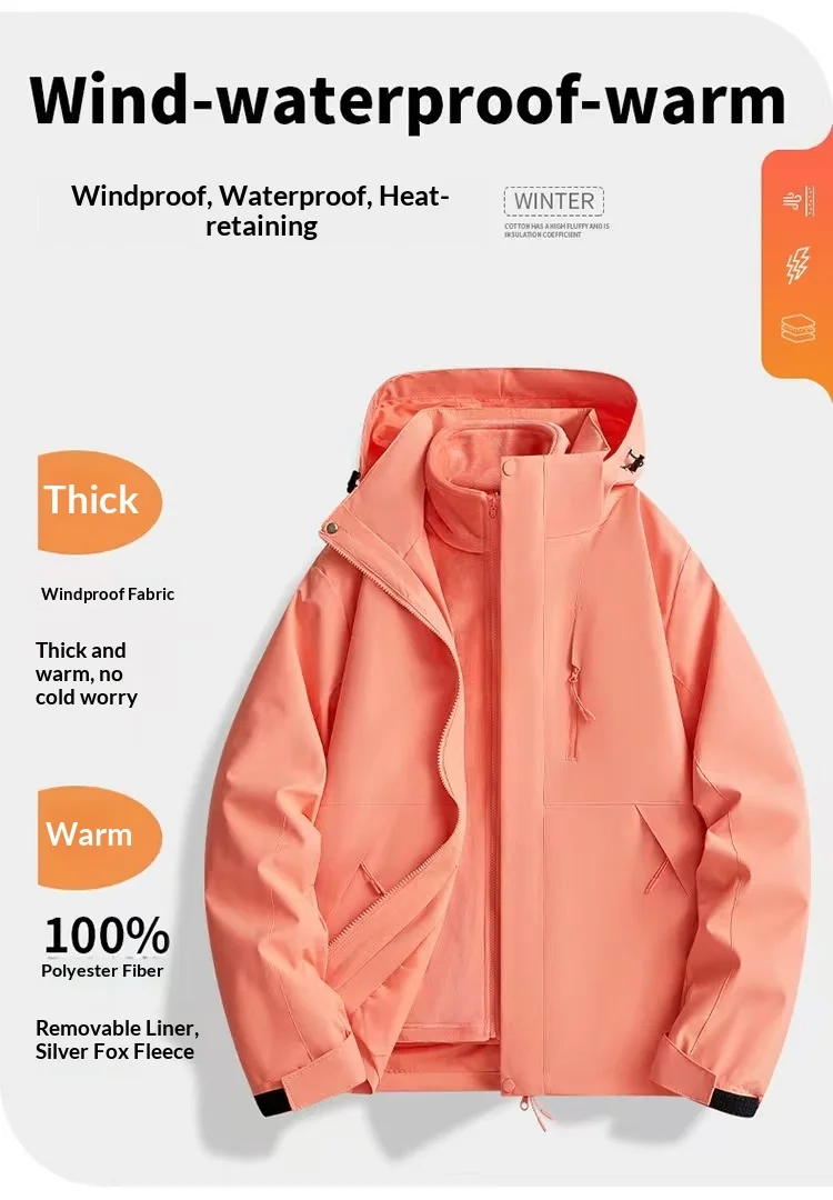 Autumn and Winter Outdoor Assault Suit Men’s and Women’s Three in One with Thick Plush Custom logo preview 2