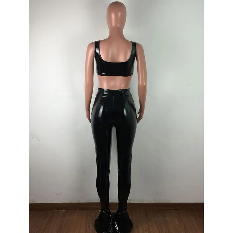New Arrival Crop Top Leather Pants Sexy Stylish Popular Womens 2 Piece Set Two Piece Set Women Clothing Sets