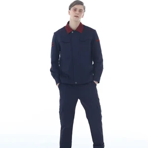 Classic Style Workwear Jacket Navy Red-Collar Durable Work Uniform Classic Workwear Jacket