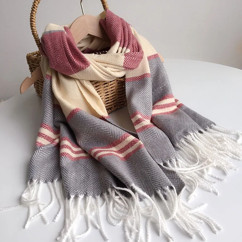 Wholesale yarn dyed winter custom plaid tartan women warm scarf shawl wrap with tassel