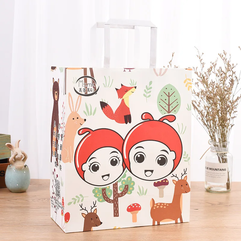 Custom Printed Shopping Kraft Paper Bag With Handle Restaurant Fast Food Takeaway Bag
