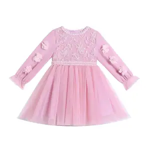 Western Style Tailed Elegant Crew Neck Baby Kid Beaded 10 Year Old Girl Wedding Dresses for Party Made in China