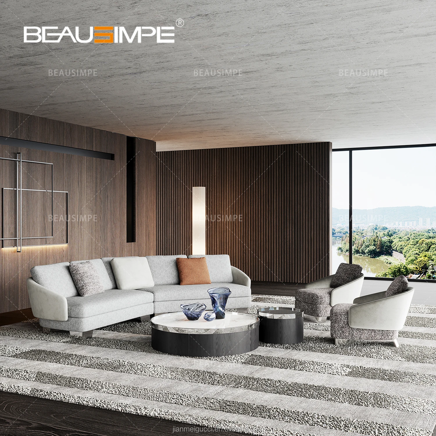 Lawson Sofa Italian Design Minimalist Design Leather Fabric Curved