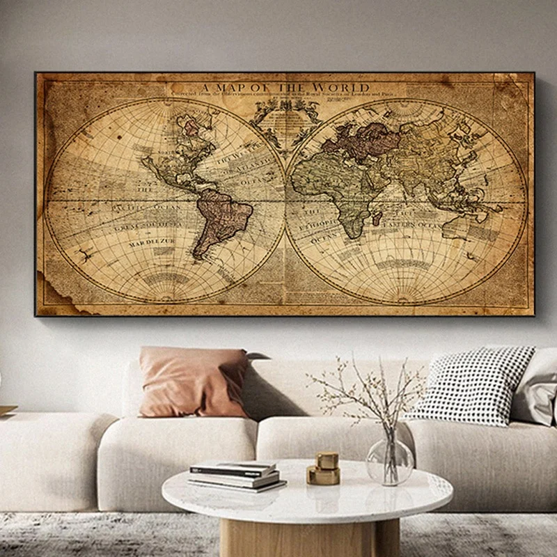 Modern Abstract World Map Canvas Art Paintings Wall Decorative Pictures Poster and Prints