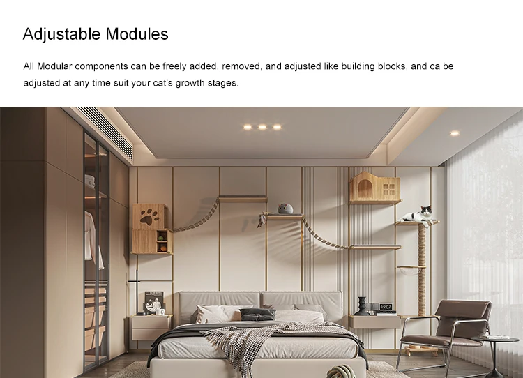 YOUPON Custom Modern Design Durable WPC/Oak Cat Treehouse with Large Space for Indoor Multi-Functional Climbing Frame details