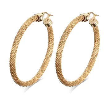 Fashion women chunky fun costume jhumka earrings jewelry stainless steel yellow gold plated big round earrings