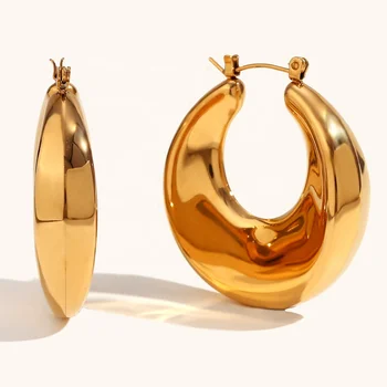 Dingran 18K Gold Plated Hollow Out Hoop Earrings Tarnish Free Stainless Steel Jewelry