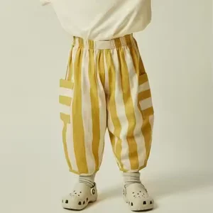 Custom Kids Summer Stripe Harem Pants Lightweight Knitted Cotton Toddler Baby Clothes Pants