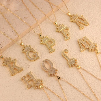 Free Sample Luxury Zircon A-Z Crown 26 Alphabet Pendant Chain Necklace Hip-Hop Woman Man Initial Jewelry