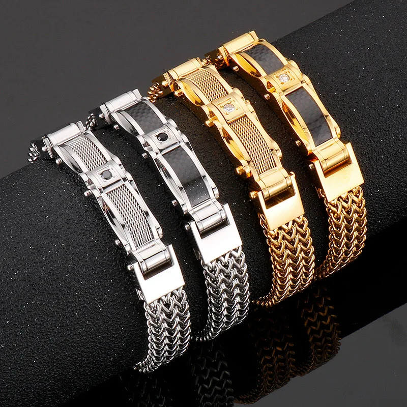 Fashion Jewelry Bracelets & Bangles luxury gold silver band strap men's bracelet wholesale stainless steel men bracelet