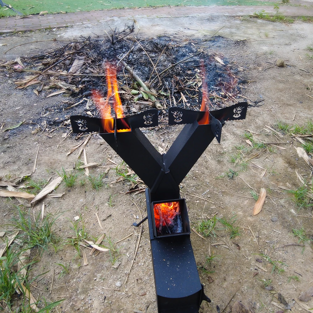 Biggerfire Two Burner Collapsible Rocket Stove Outdoor Camping Wood