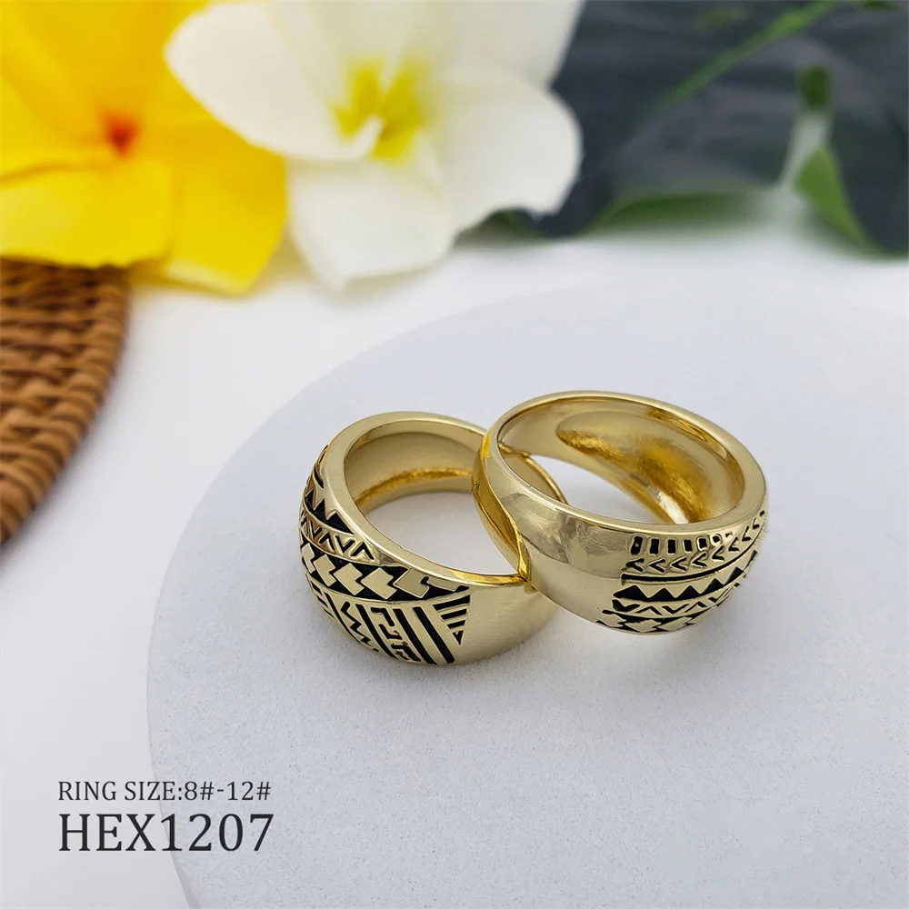 Hawaiian Rings Tribal Tattoo Scroll Gold Plated Men's Ring