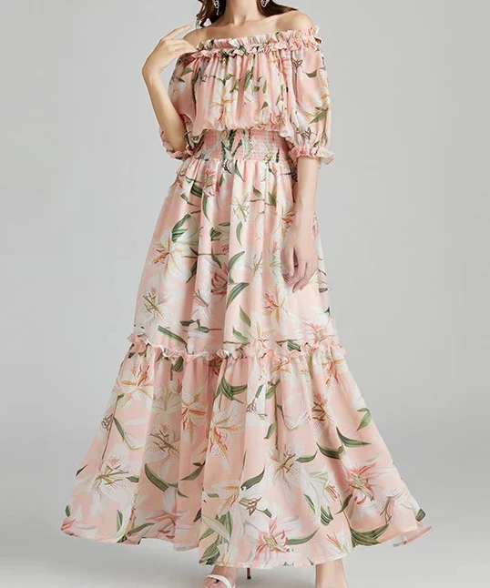 Wholesale Office Rainbow Chiffon Dress Chiffon Dress Woman Chiffon Boho Dress