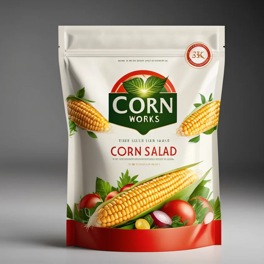 Custom Printed Logo Matte Zipper Lock Resealable Stand Up Pouch Corn Salad Healthy Food Plastic Packaging Mylar Bag