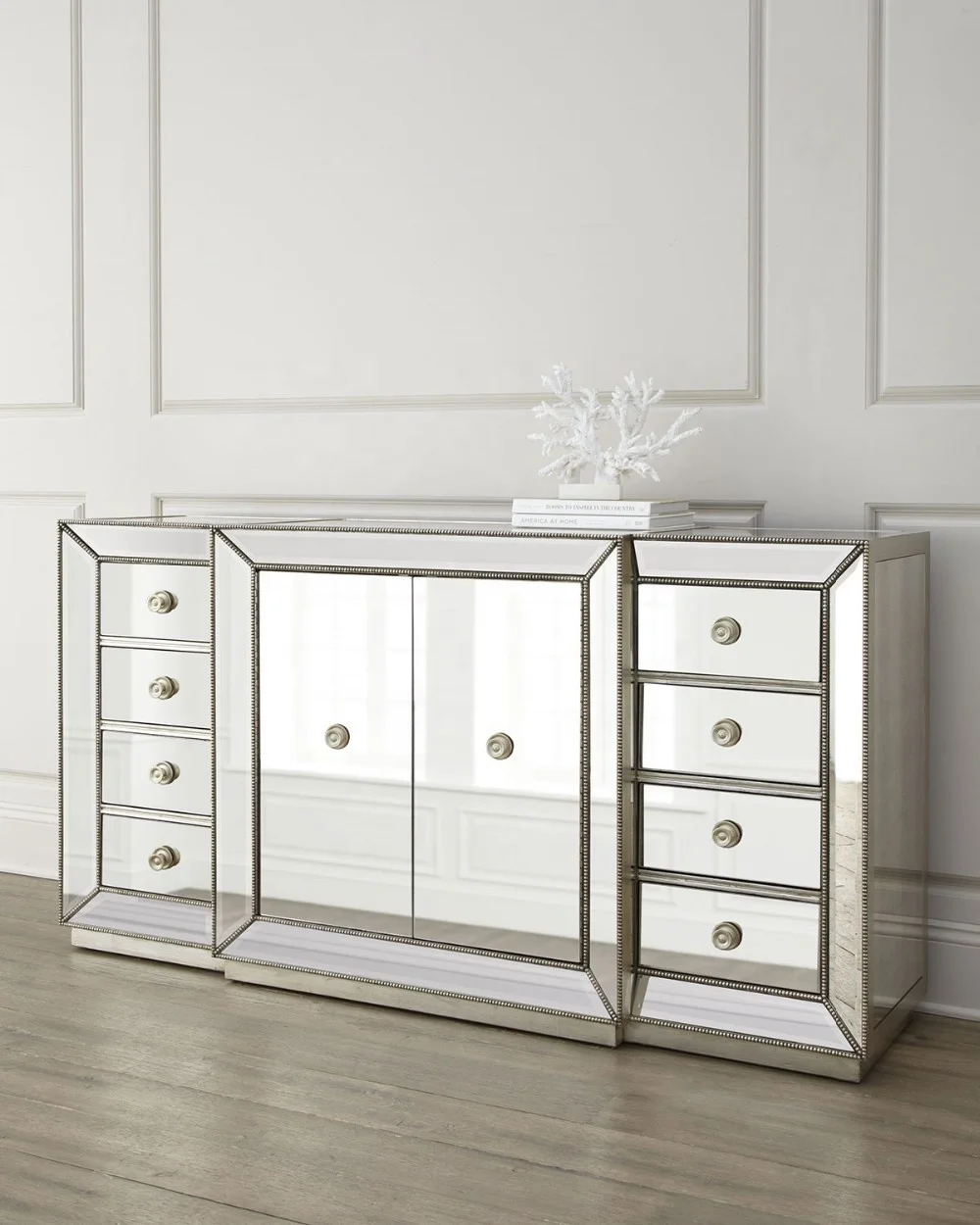 Modern Hot selling Most popular Handmade extra  Long Decorative 2 doors 8 drawers Mirror Cabinet Buffet Sideboard