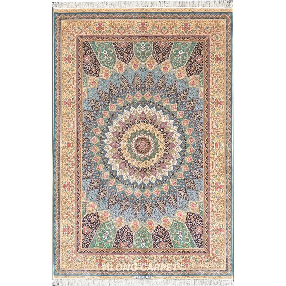 Yilong 4x6 Hand Knotted Persian Silk Rug Oriental Floral Medallion Living Room Carpet