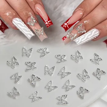 20-Pack 3D Luxury Silver Alloy Metal Nail Art Drill Accessories Light Luxury Three-Dimensional Big Butterfly & Bow Jewelry