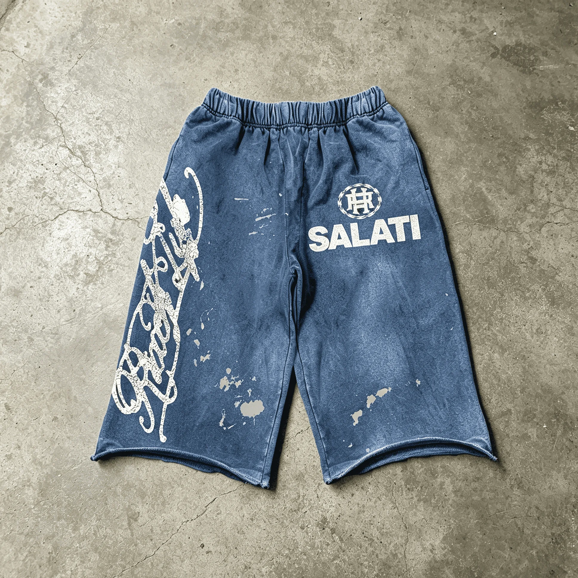 Custom Vintage Wash Graffiti Print Sweat Shorts Heavyweight French Terry Elastic Waist Streetwear Casual Basketball Shorts gallery 6