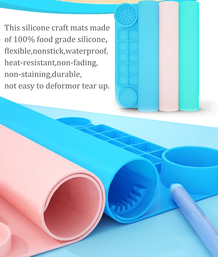 Custom Color Logo Thick Craft Silicone Art Mat With Cup Creator