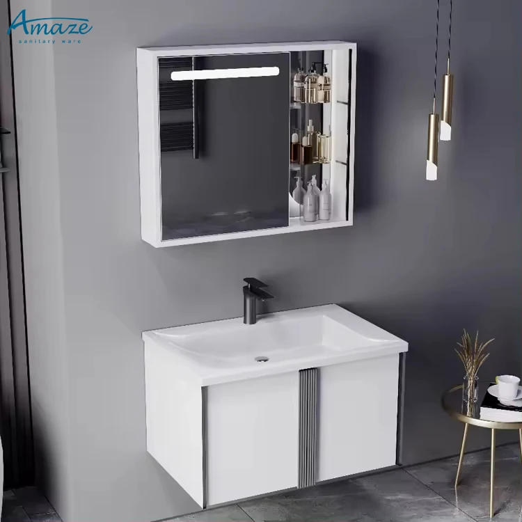 Modern high quality solid wood bathroom vanity sink design wall mount mirror cabinet for bathroom factory