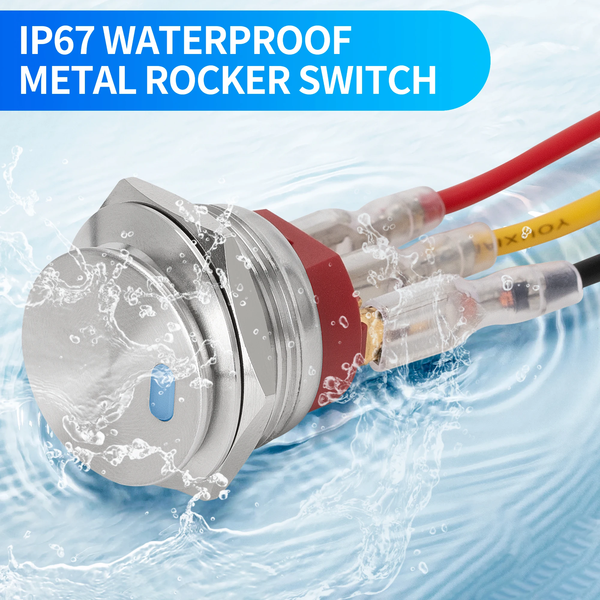 22MM on Off Metal Rocker Switch 12V 20A Stainless Steel Round Button 3 ...