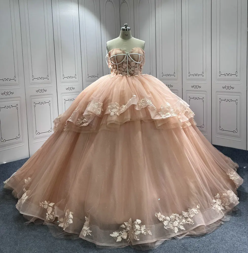 quinceanera dresses puffy pink Light Pink Glitter Tulle Princess Ball Gown | Off-Shoulder Quinceaera Dress with Puffy Sleeves GL3546