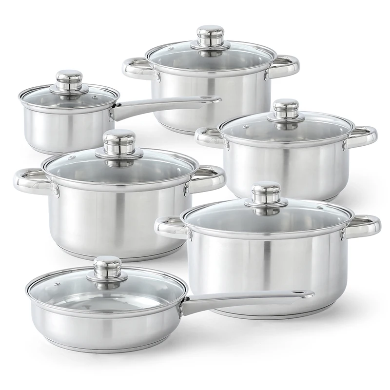 12 Pcs Stainless Steel Casserole Induction Pot Set Cuisine Visible ...