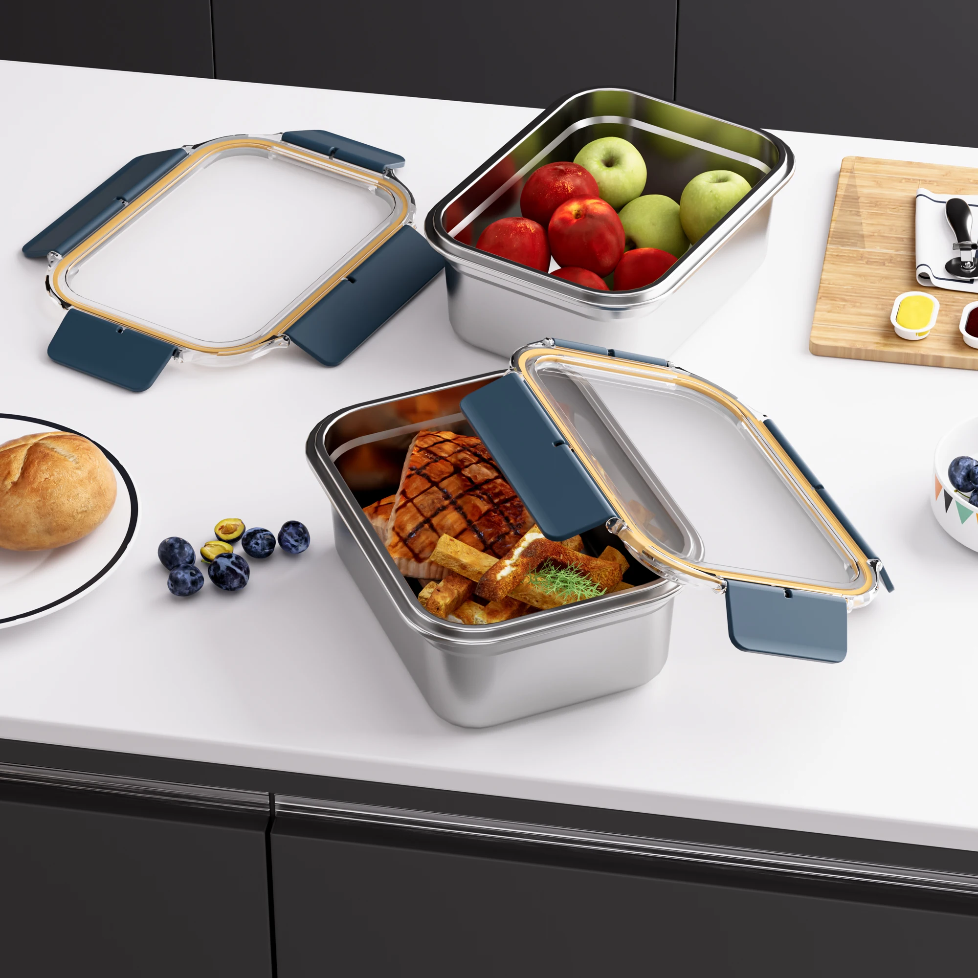 Stainless Steel Containers with Clear Lid Food Containers Metal Bento ...