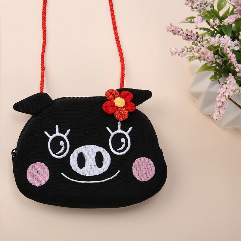 Bolso de cerdito negro redondo bonito de alta calidad, monedero de