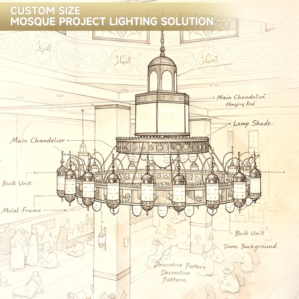 cpl-002 Bespoke Large Mosque Chandelier – Grand Islamic LED Lighting for Masjid Prayer Hall
