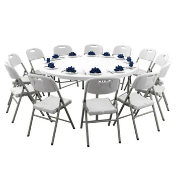 Hotsale 10 People Outdoor Banquet Table Plastic Round Folding Table Chair Table For Wedding Party