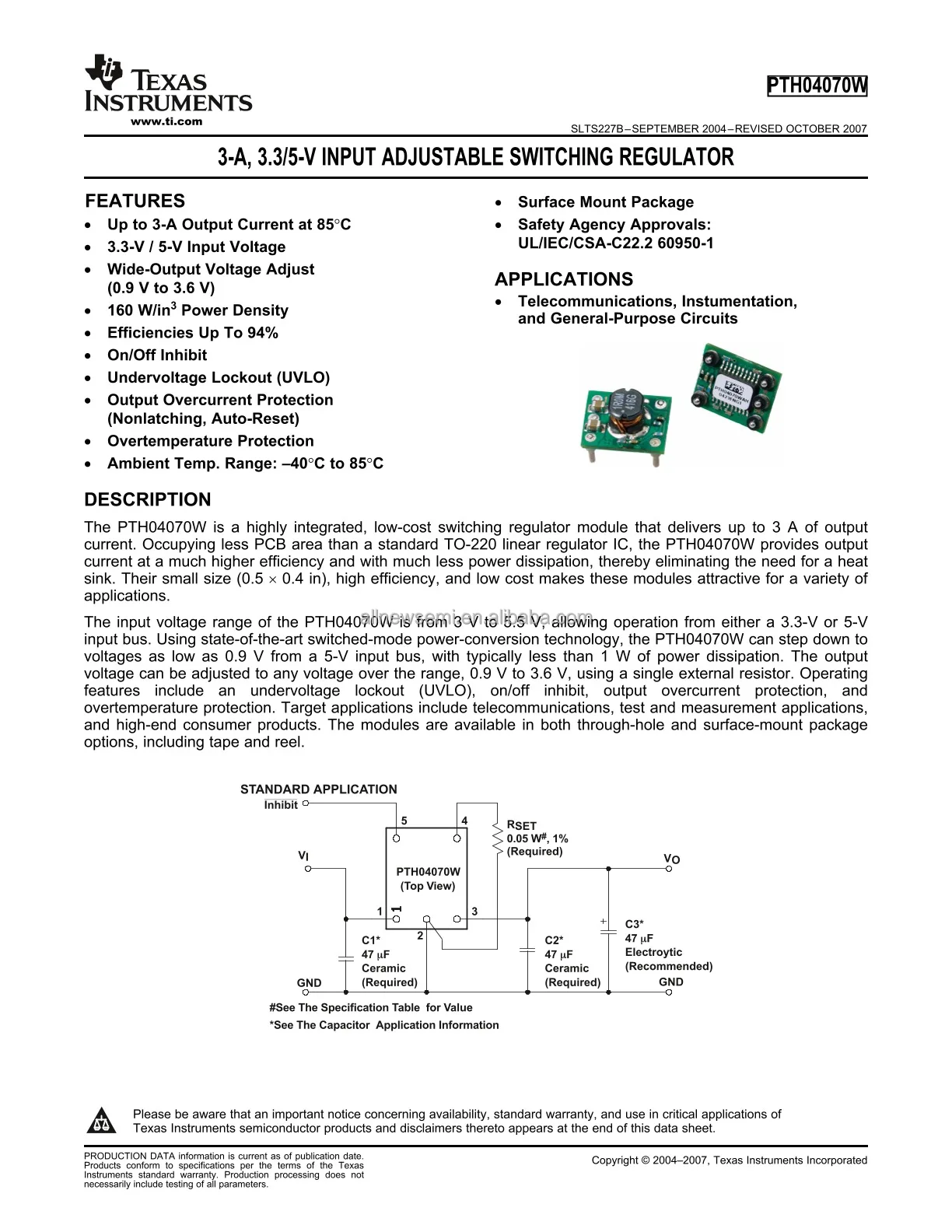 Hot sale Original PTH04070WAZ Power Supply 0.9-3.6V Non-Isolated PoL Module DC DC Converter 1 Output 3A 3V - 5.5V Input