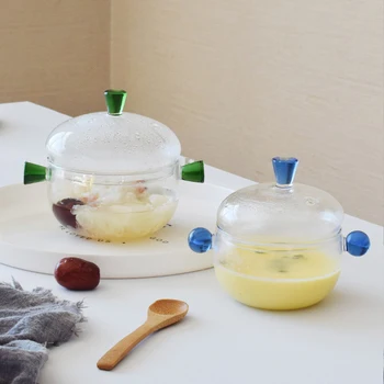 56H High borosilicate high temperature resistant glass steam bowl with lid dessert bowl