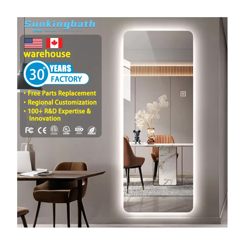 Backlit Full Dressing Smart Mirror Frameless Rectangle Wall Mounted Large Mirror Full Length Smart Long Mirror with LED Light