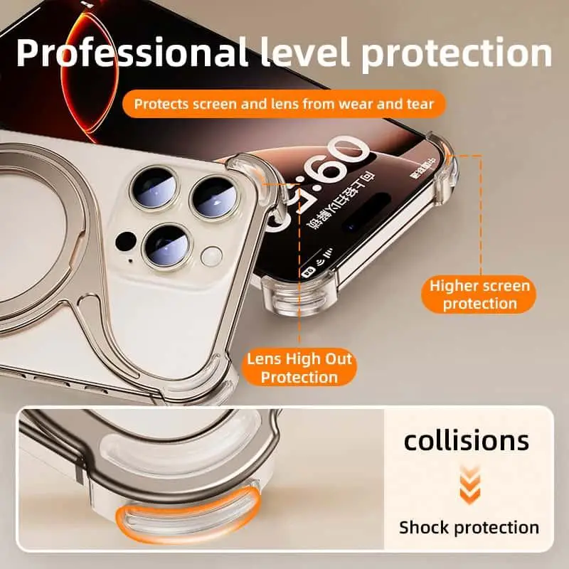 product ultra thin hard shockproof magnetic kickstand 360 rotatable mobile phone case for iphone 15pro frame metal with stand holder-5