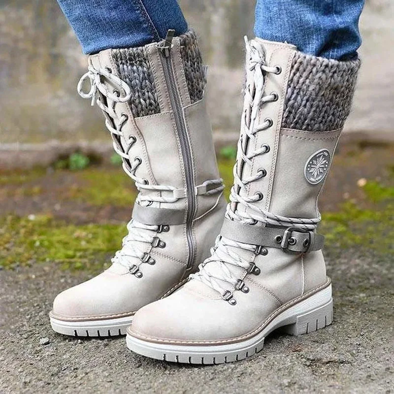 Large size mid-high tube autumn and winter new style slope with thick heel wool stitching ladies Martin boots wool boots