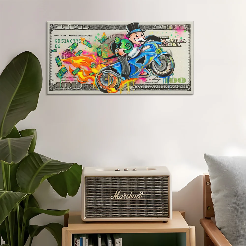 Graffiti Alec Monopoly Picture on Canvas Abstract Rich Man Colorful Art Prints 100 Dollar Bill Poster Wall Painting Home Decor