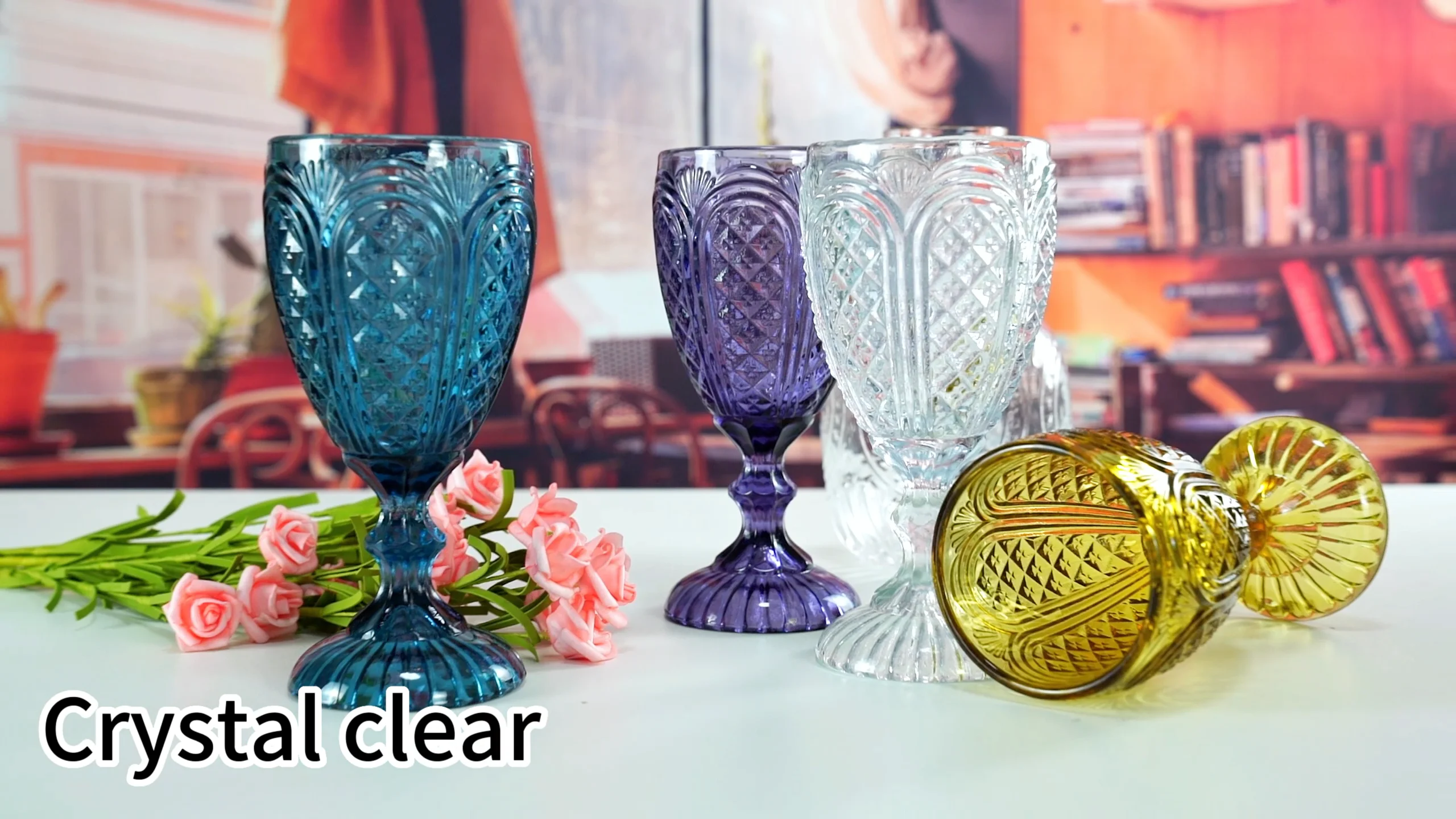 Wholesale Glassware Colored Embossed Water Wine Glasses Bulk Engraved