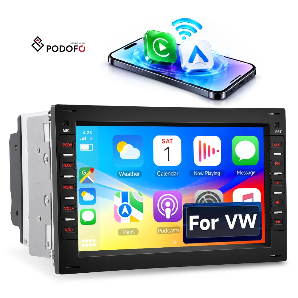 Podofo 2 Din 7'' Car Radio Autoradio Wireless Carplay&Android Auto MP5 Multimedia Radio for VW GOLF/PASSAT/POLO OEM/ODM Factory A4804