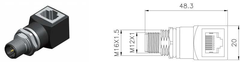 Male Rj45 90 Degree M12 Waterproof Connector Plastic Adapter A/D Coded